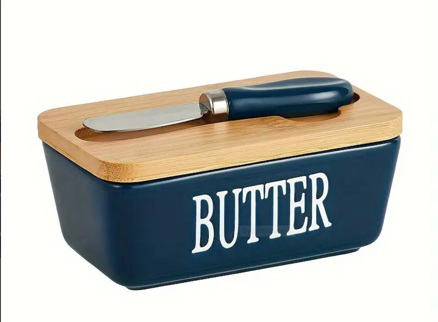 Ceramic Butter Dish with Lid & Knife - Medium
