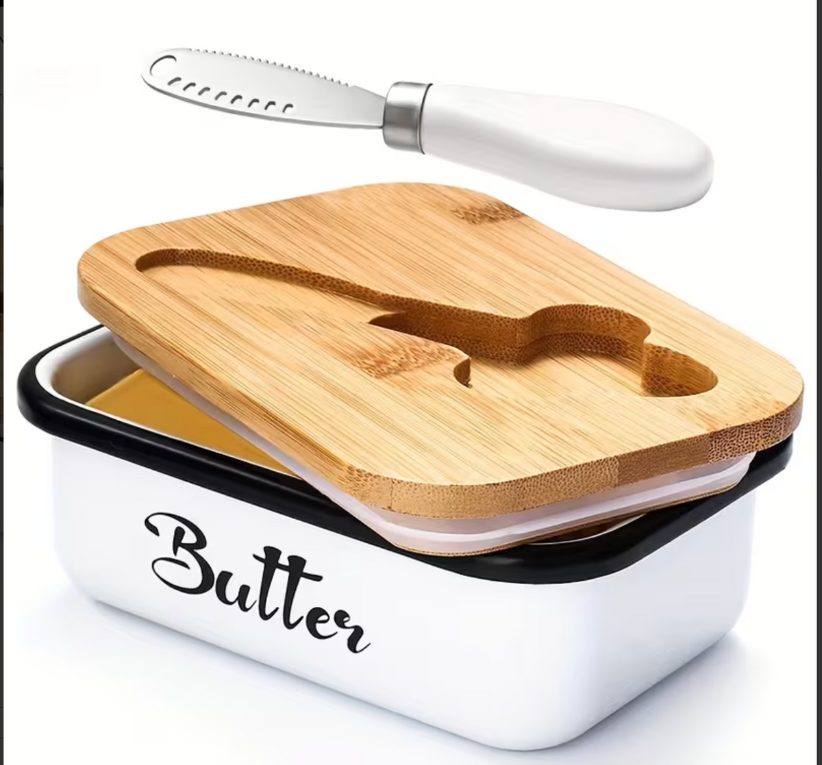 White Metal Butter Dish With Knife