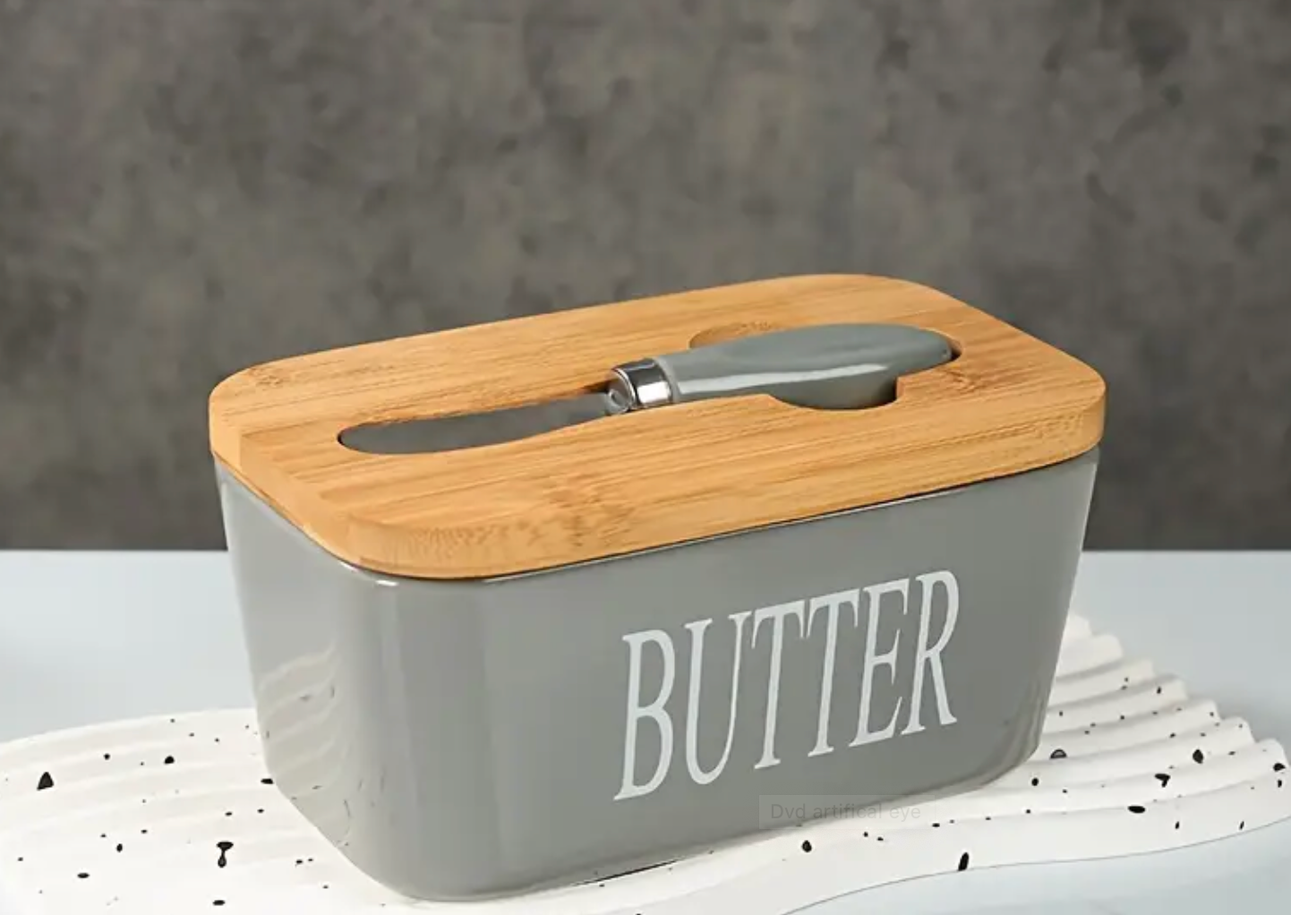 Ceramic Butter Dish with Bamboo Lid and Knife - Large