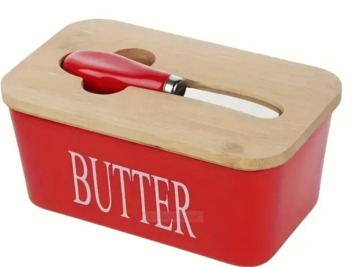 Ceramic Butter Dish with Lid & Knife - Medium
