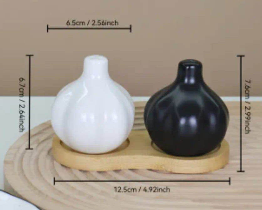 Garlic Salt & Pepper Shakers with Bamboo Base
