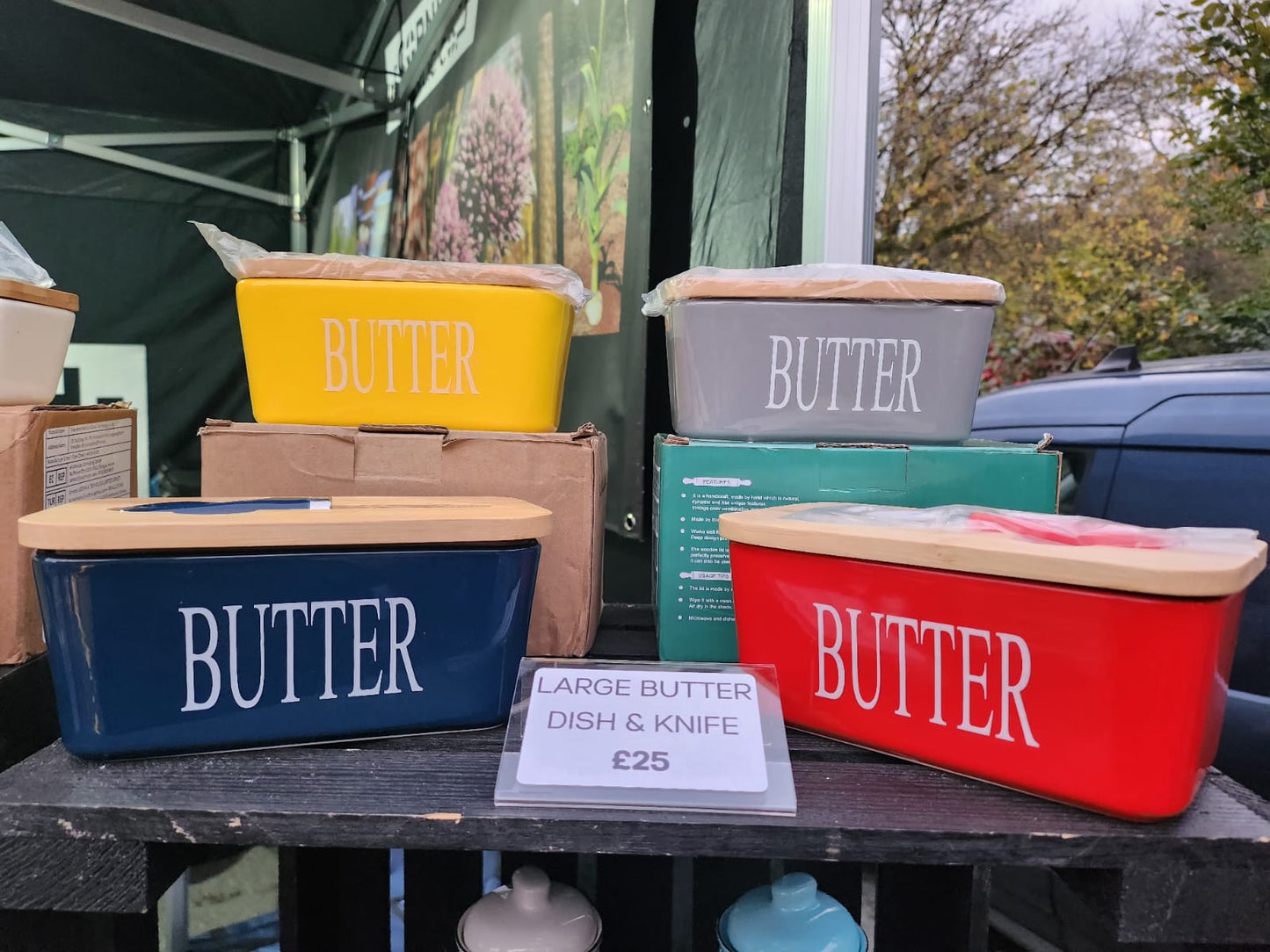 Ceramic Butter Dish with Bamboo Lid and Knife - Large