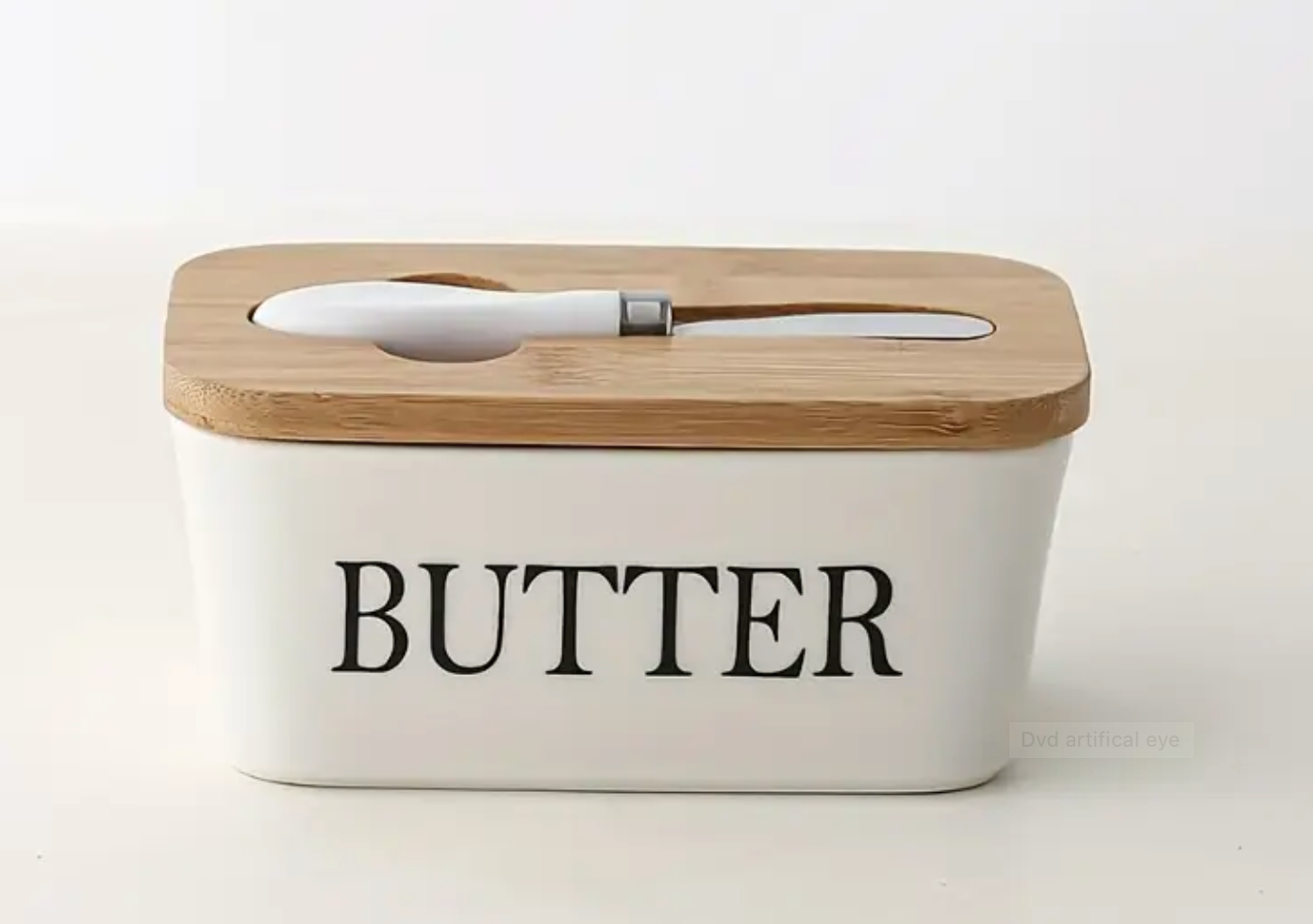 Ceramic Butter Dish with Bamboo Lid and Knife - Large