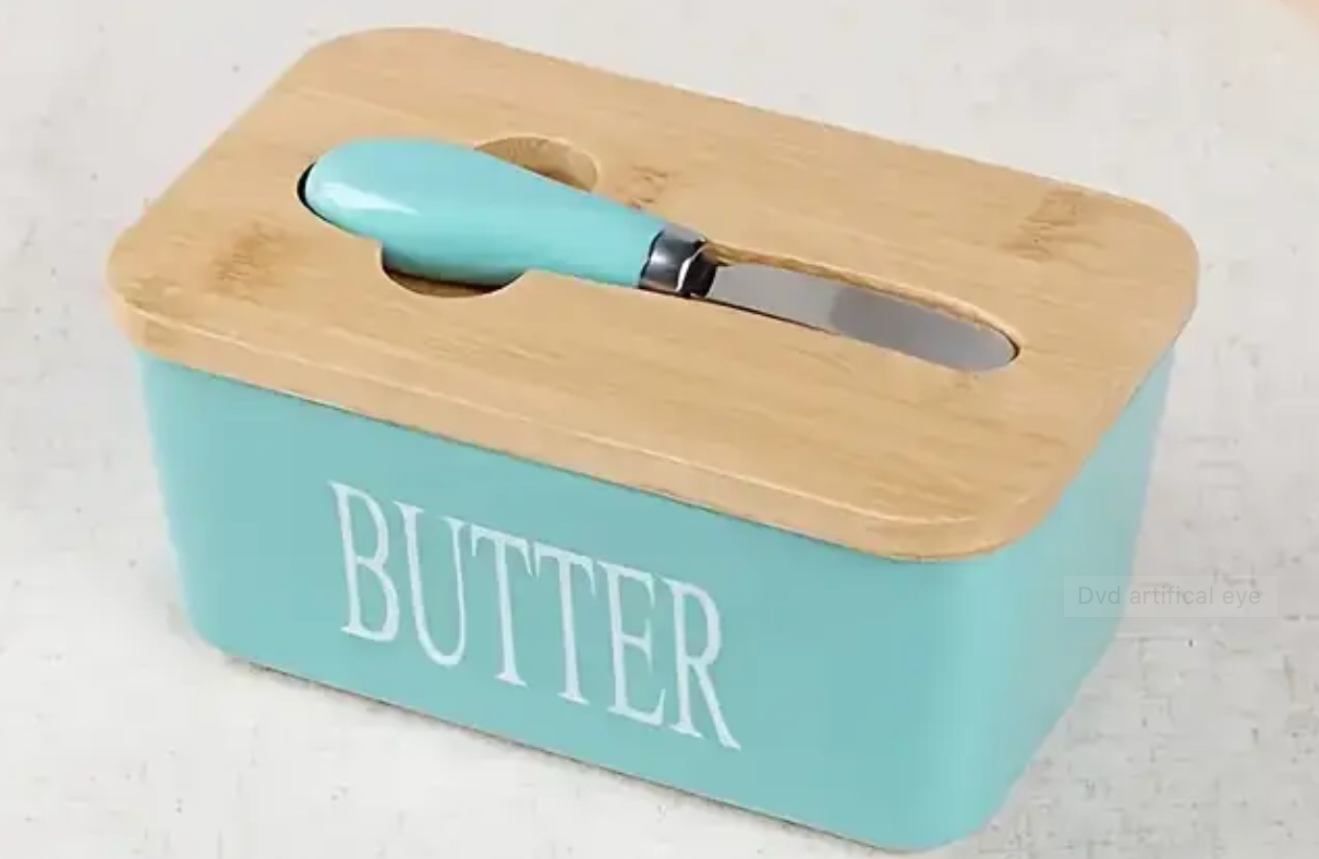 Ceramic Butter Dish with Bamboo Lid and Knife - Large