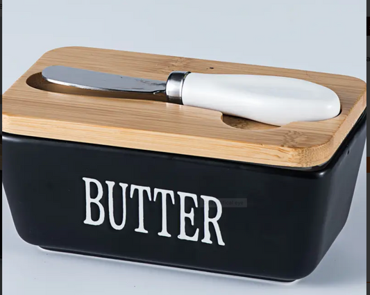 Ceramic Butter Dish with Lid & Knife - Medium