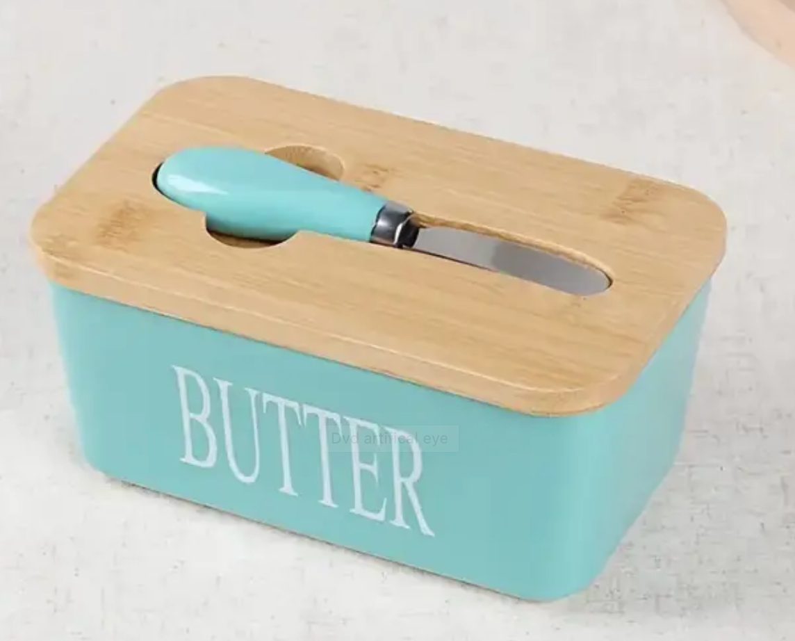 Ceramic Butter Dish with Lid & Knife - Medium