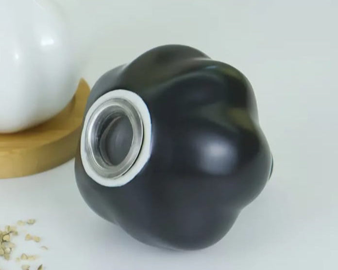 Garlic Salt & Pepper Shakers with Bamboo Base